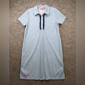 Simply Southern Dress Womens sz Large Blue White Striped Collared Shirt Sheath